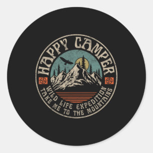 Happy Camper Retro Vintage Camping Hiking Mountain Classic Round Sticker