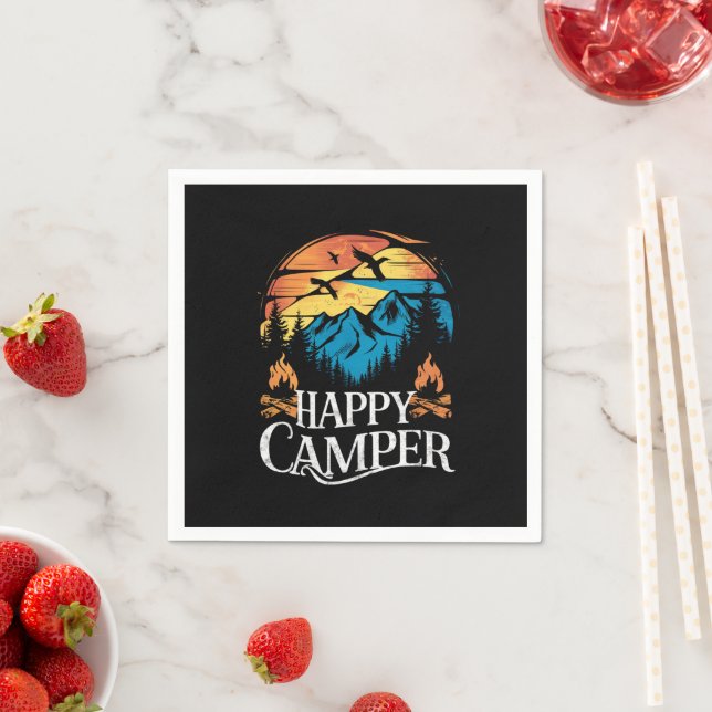 Happy Camper Retro Vintage Matching Camping Crew  Napkin (Insitu)
