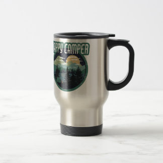 happy camper round camping distressed design travel mug