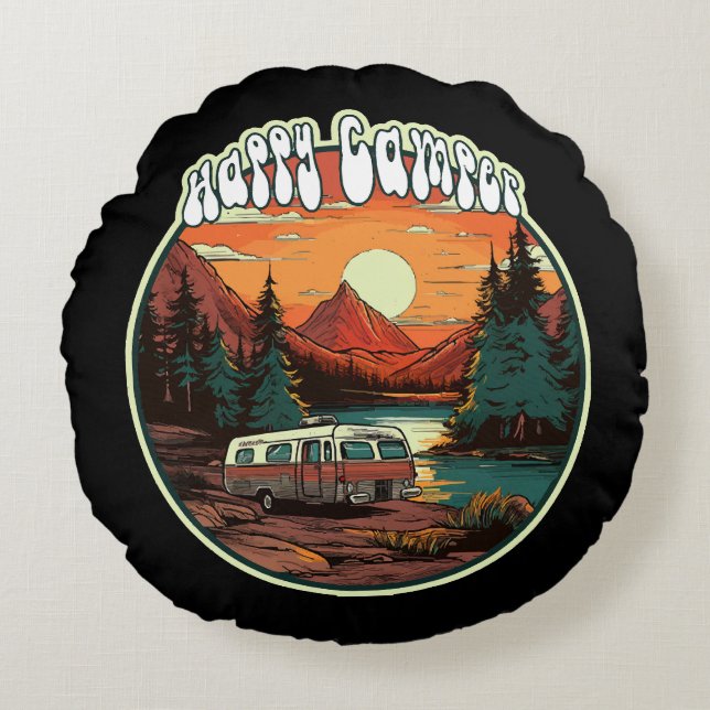 Happy Camper Round Cushion (Front)