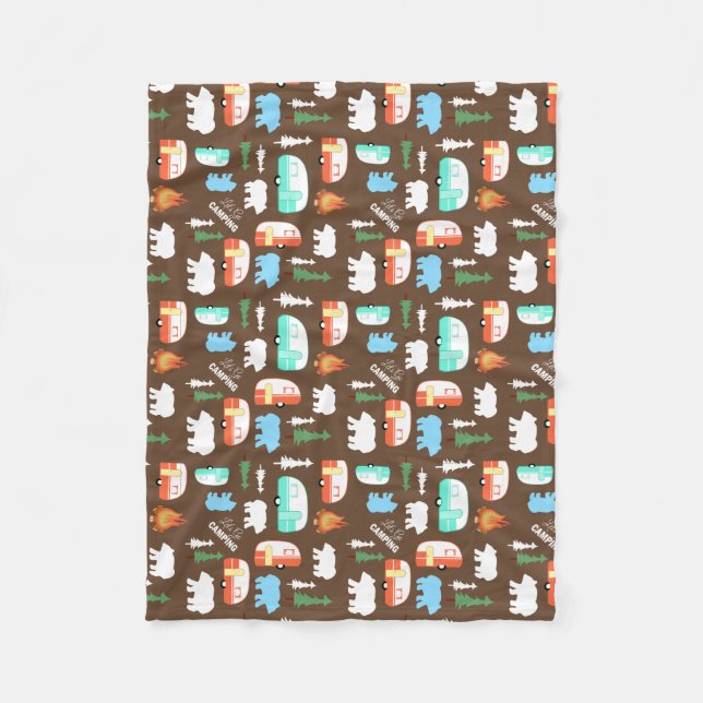 Happy Camper RV Camping Fleece Blanket - Brown (Front)