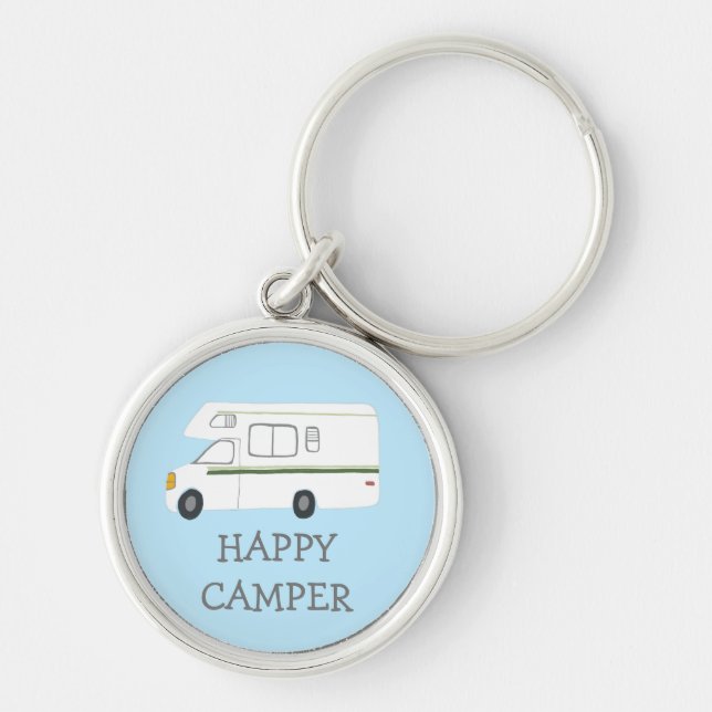 HAPPY CAMPER RV Motorhome Camping CUSTOM Key Ring (Front)