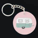 HAPPY CAMPER RV Trailer Camping CUSTOM Key Ring<br><div class="desc">Customise this cute keychain with your own text,  your name or anything else you like. Get ready for your road trip with this vintage trailer design,  hand drawn by me for you! Check my shop for lots more matching items!</div>