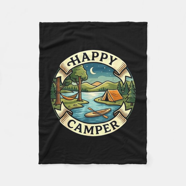 Happy camper seek adventure camping campfire fleece blanket (Front)