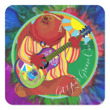 Happy Camper Singing Bear Stickers Square