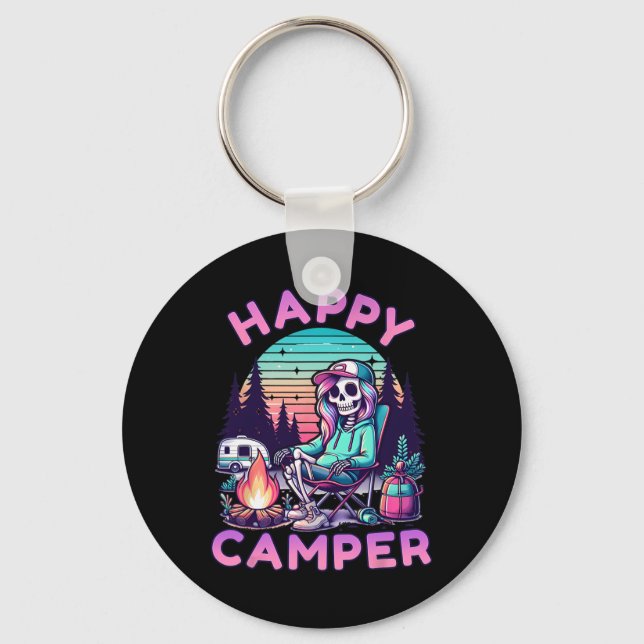 Happy Camper Skeleton Camping Funny Summer Vacatio Key Ring (Front)