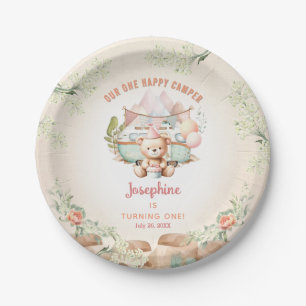 Happy Camper Summer 1st Birthday Girl Paper Plate