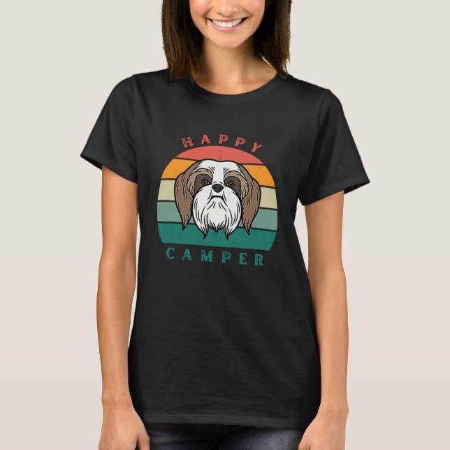 Happy Camper Sunset Furry Shih Tzu Dog   Graphic T-Shirt (Front)