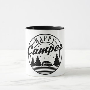Happy Camper T Shirt Trees Stars and Camp Trailer Mug