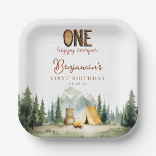 Happy Camper Teddy Bear 1st Birthday Paper Plate
