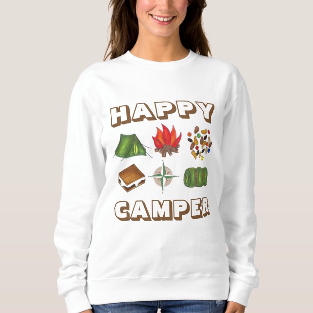 Happy Camper Tent Compass Fire Camping Sweatshirt (Front)