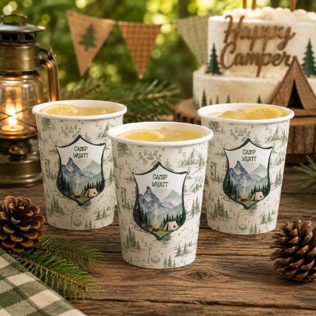 Happy Camper Toile Crest Paper Cups (Creator Uploaded)