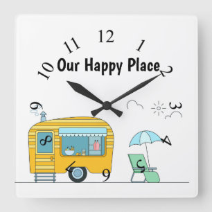 Happy Camper Trailer background Square Wall Clock
