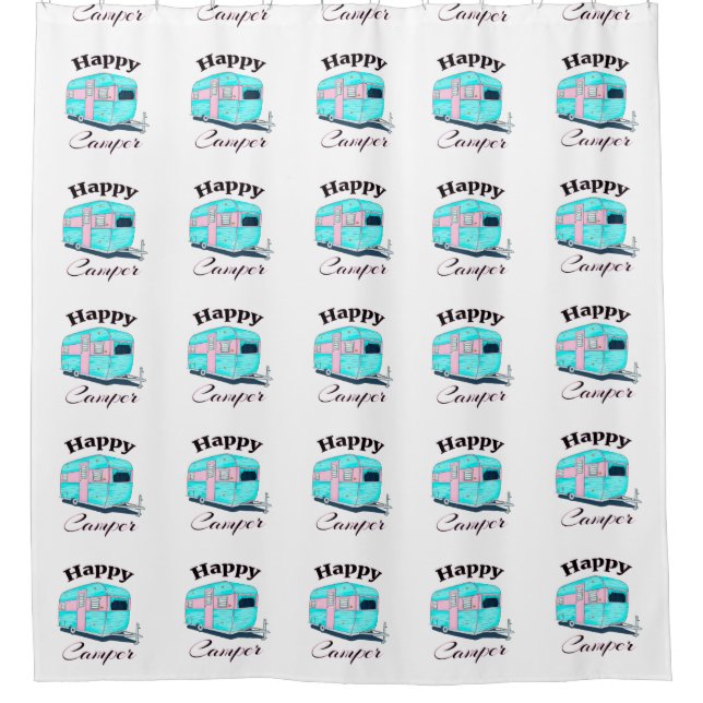 Happy Camper Trailer Camping Shower Curtain (Front)
