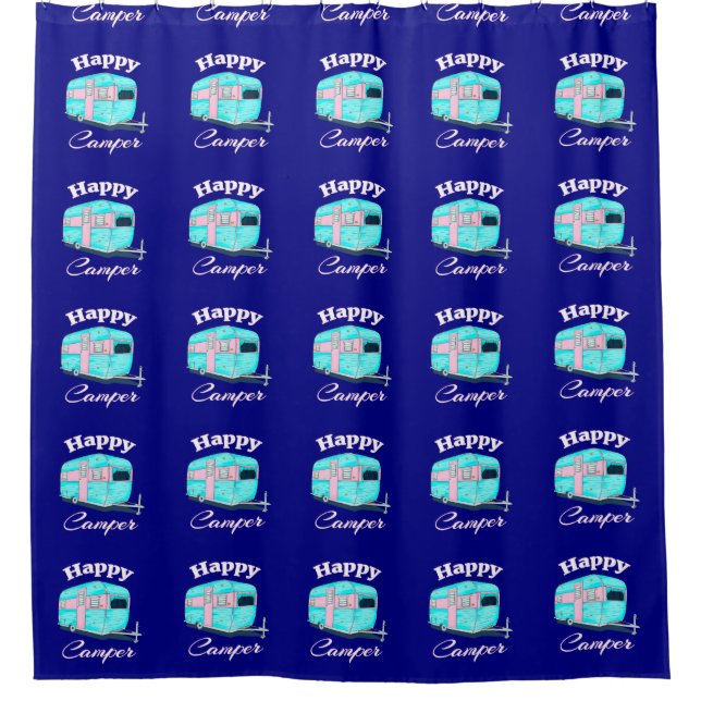 Happy Camper Trailer Camping Shower Curtain (Front)