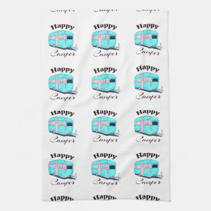 Happy Camper Trailer Camping Tea Towel