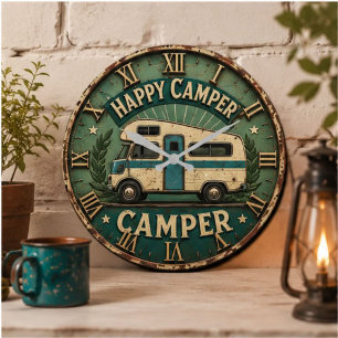 Happy Camper Trailer Gift for Outdoor Lovers Large Clock