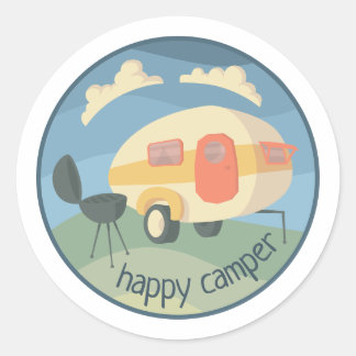 Happy Camper Travel Trailer Custom Round Sticker
