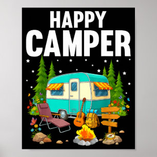 Happy camper trees stars and camp trailer poster