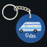 HAPPY CAMPER Van RV Motorhome Campervan CUSTOM Key Ring<br><div class="desc">Customise this cute keychain with your own text,  your name or anything else you like. Get ready for your road trip with this motorhome design,  hand drawn by me for you! Check my shop for lots more matching items!</div>
