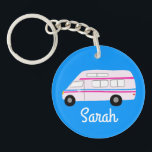 HAPPY CAMPER Van RV Motorhome Campervan CUSTOM  Key Ring<br><div class="desc">Customise this cute keychain with your own text,  your name or anything else you like. Get ready for your road trip with this motorhome design,  hand drawn by me for you! Check my shop for lots more matching items!</div>