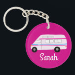 HAPPY CAMPER Van RV Motorhome Campervan CUSTOM Key Ring<br><div class="desc">Customise this cute keychain with your own text,  your name or anything else you like. Get ready for your road trip with this motorhome design,  hand drawn by me for you! Check my shop for lots more matching items!</div>