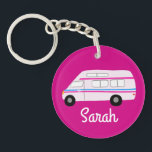 HAPPY CAMPER Van RV Motorhome Campervan CUSTOM Key Ring<br><div class="desc">Customise this cute keychain with your own text,  your name or anything else you like. Get ready for your road trip with this motorhome design,  hand drawn by me for you! Check my shop for lots more matching items!</div>