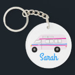 HAPPY CAMPER Van RV Motorhome Campervan CUSTOM  Key Ring<br><div class="desc">Customise this cute keychain with your own text,  your name or anything else you like. Get ready for your road trip with this motorhome design,  hand drawn by me for you! Check my shop for lots more matching items!</div>