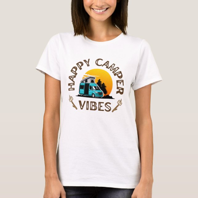 Happy Camper Vibes Retro Camping Tee (Front)