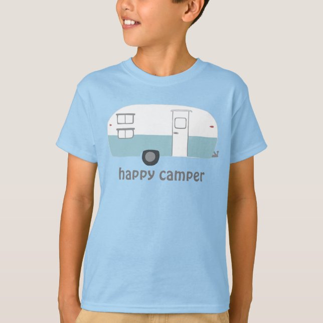 HAPPY CAMPER! Vintage camping trailer CUSTOM T-Shirt (Front)