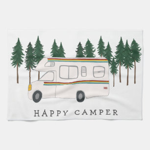 HAPPY CAMPER whimsical motorhome RVing Forest Tea Towel
