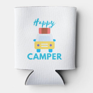 Happy Camper with Yellow/White Car with Luggage Can Cooler