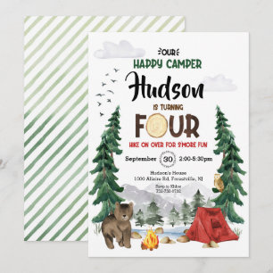 Happy Camper Woodland Fourth Birthday Invitation