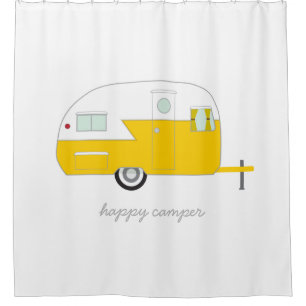 Happy Camper Yellow Shower Curtain