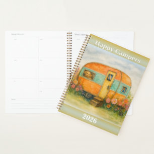 Happy Campers 2025 Spiral Notebook — Retro Caravan Planner
