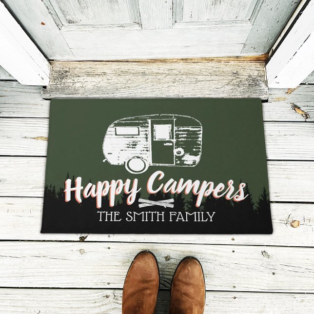 Happy Campers Camping Trailer & Forest Family Name Doormat (Creator Uploaded)