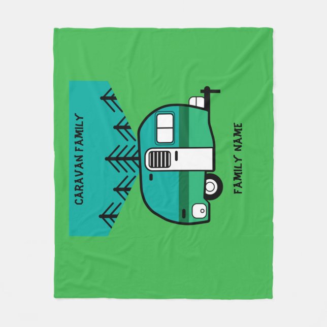 Happy Campers Caravanning Funny Caravans Two-Tone  Fleece Blanket (Front)