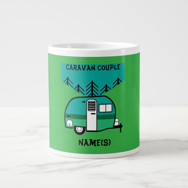 Happy Campers Caravanning Funny Caravans Two-Tone  Large Coffee Mug (Front)