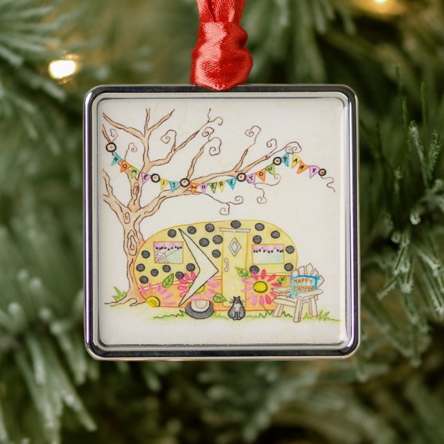 **HAPPY CAMPER'S CHRISTMAS ORNAMENT** METAL TREE DECORATION (Tree)