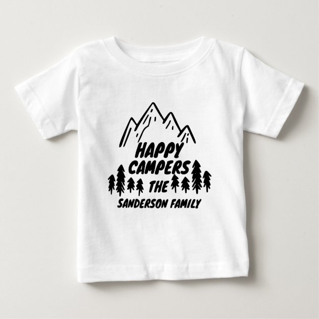 Happy Campers Name Family Camping Trip Baby T-Shirt (Front)