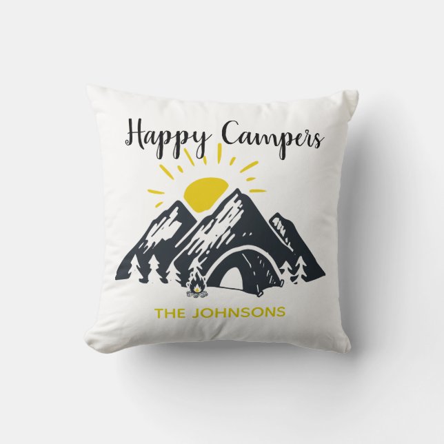 Happy Campers personalised custom camping RVing Cushion (Front)