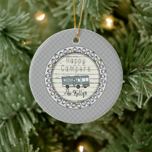 Happy Campers Personalised RV Ceramic Tree Decoration