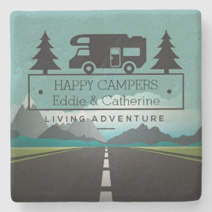 Happy Campers Retirement RV Camping Travel Stone Coaster