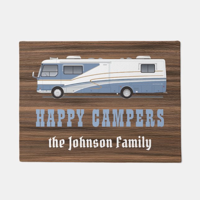 Happy campers rustic wood rv camping family custom doormat (Front)