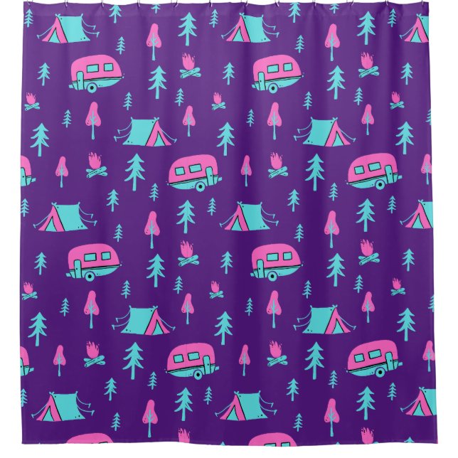 Happy Campers RV and Camping Shower Curtain (Front)