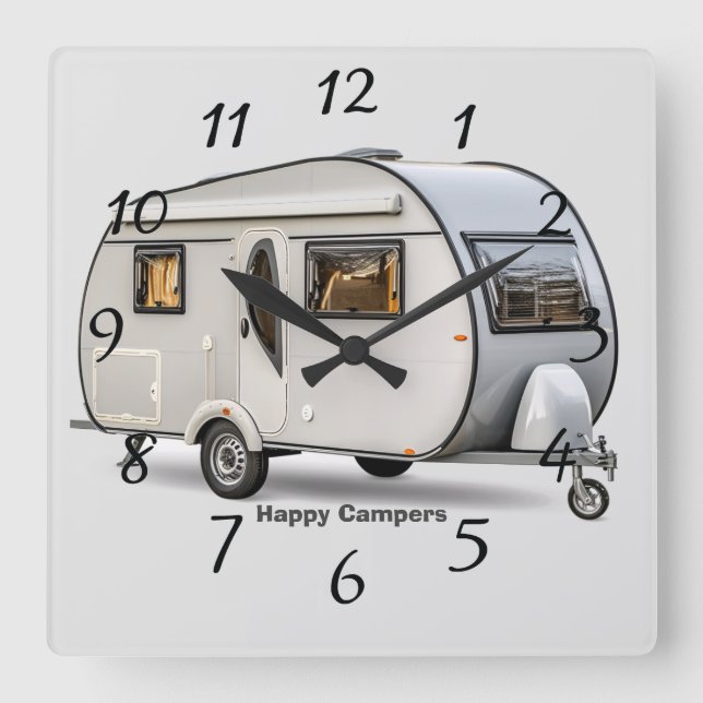 Happy campers square wall clock (Front)