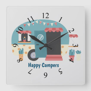 Happy Campers Trailer Square Wall Clock