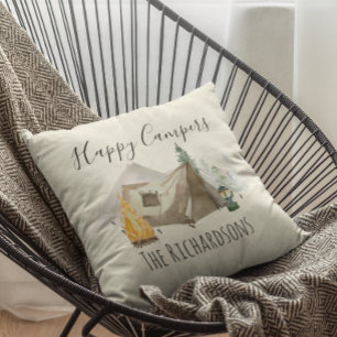 Happy Campers Watercolor Personalise Camp Tent Cushion