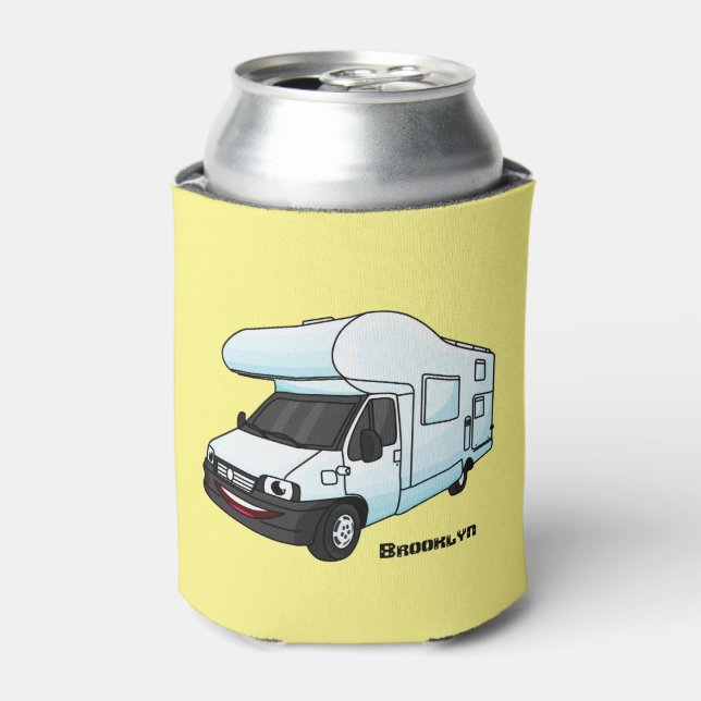 Happy campervan cartoon illustration can cooler (Can Front)