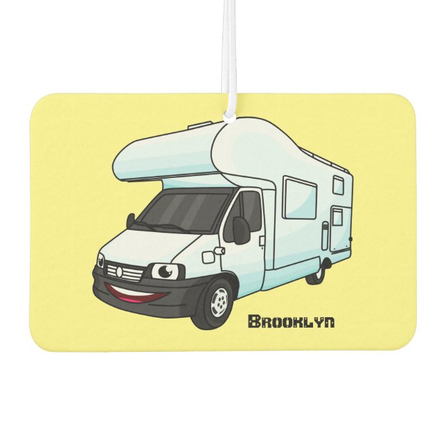 Happy campervan cartoon illustration car air freshener (Front)